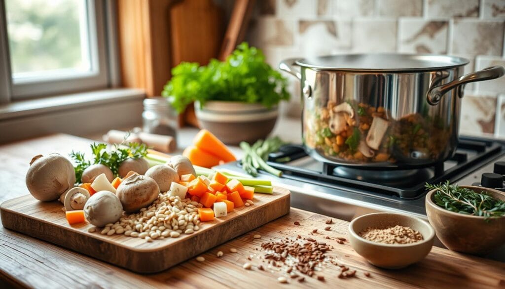 Mushroom Barley Soup Preparation