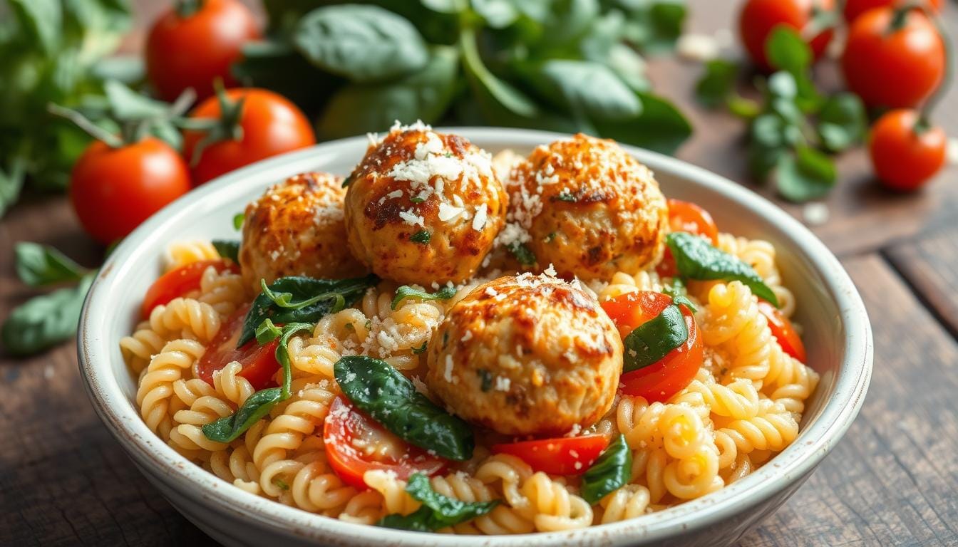 Tuscan Chicken Meatball Orzo