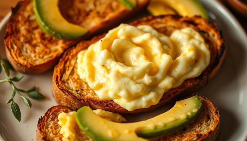 Creamy Scrambled Eggs Avocado Toast Assembly